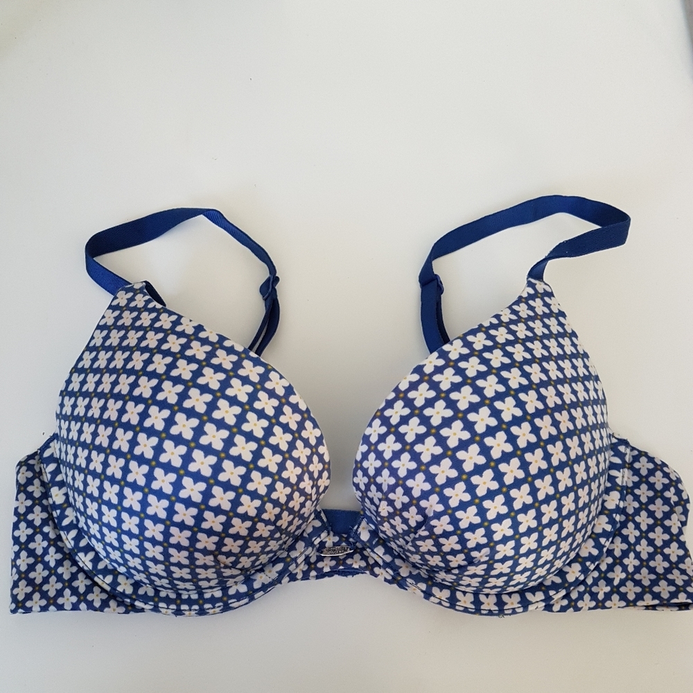Victoria's Secret Fabulous Plunge Floral Design Blue White Color Sz 34B